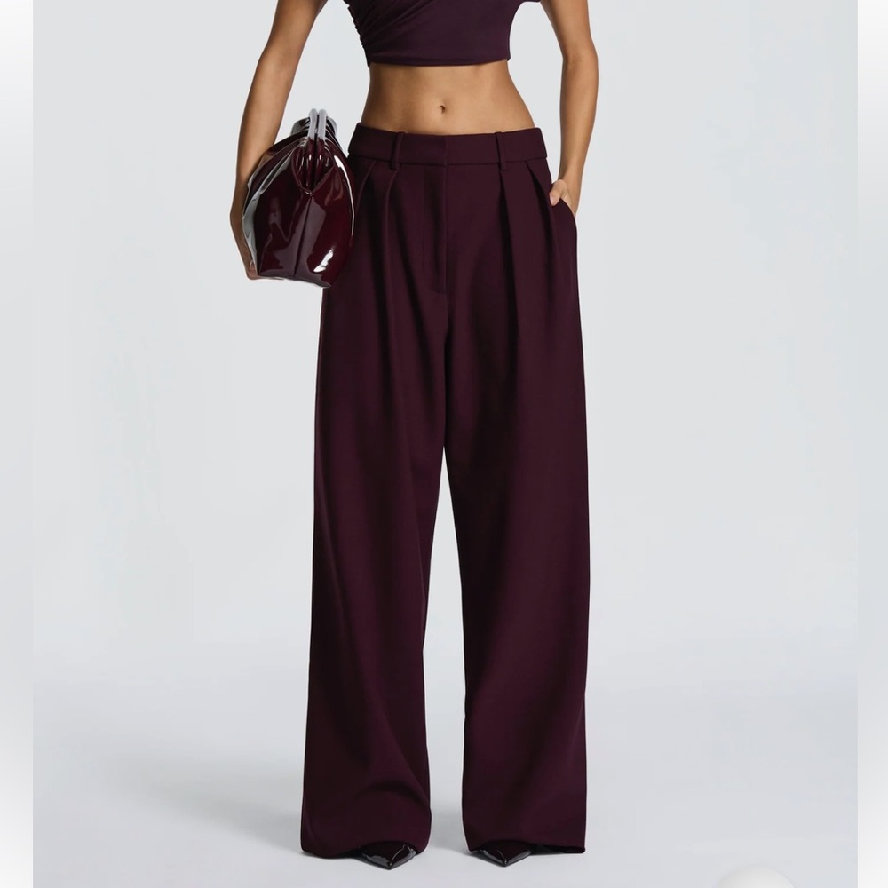 Wide Leg Pleated Trousers in Deep Plum - Women's Pants